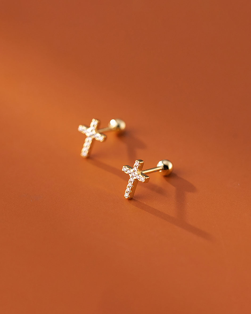 Diamante Cross Charm Barbell Earrings