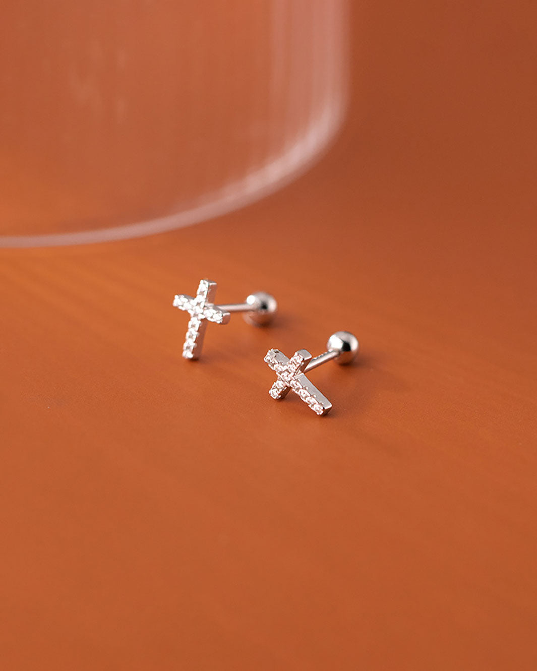 Diamante Cross Charm Barbell Earrings