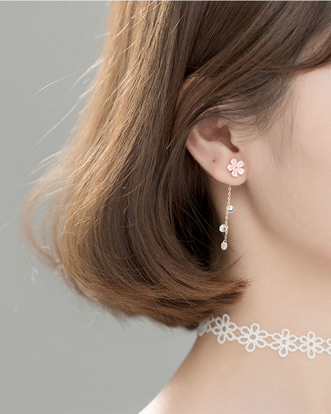 Sakura Flower Tassel Drop Earrings