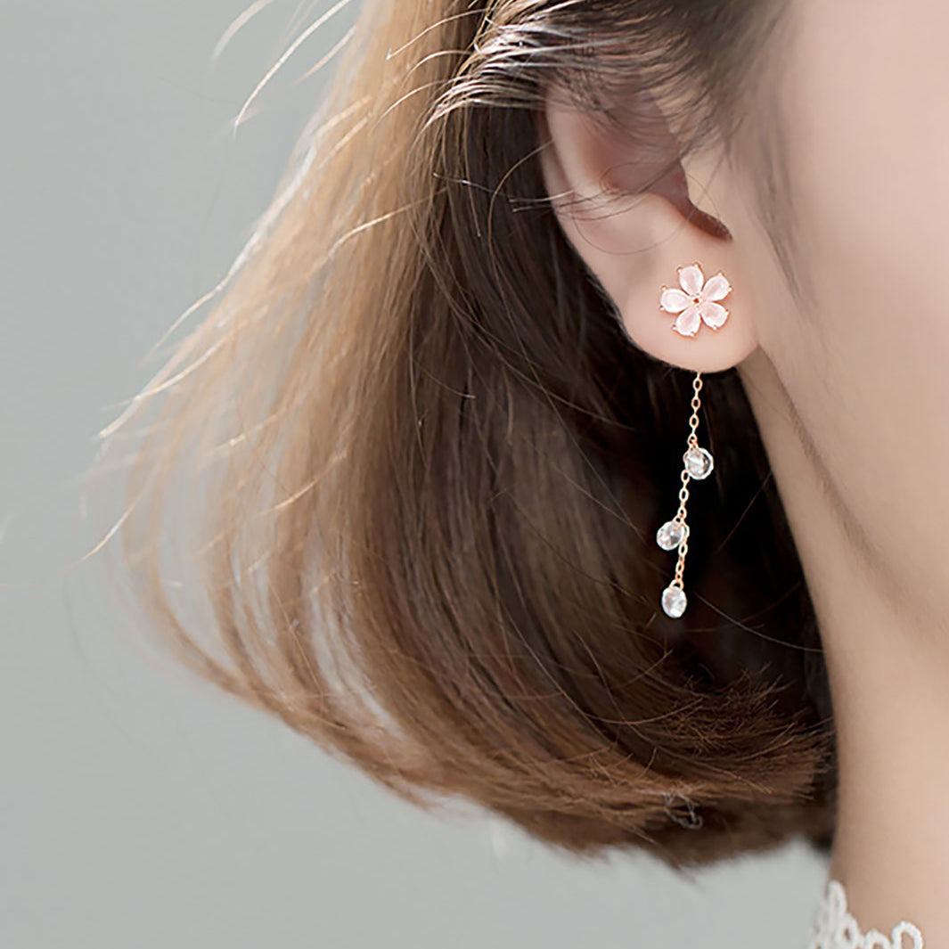 Sakura Flower Tassel Drop Earrings