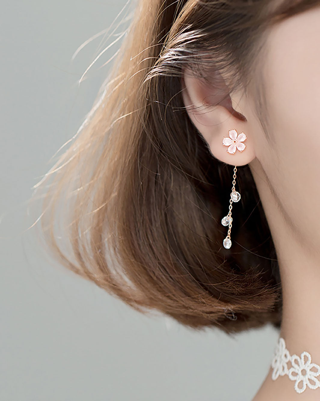 Sakura Flower Tassel Drop Earrings