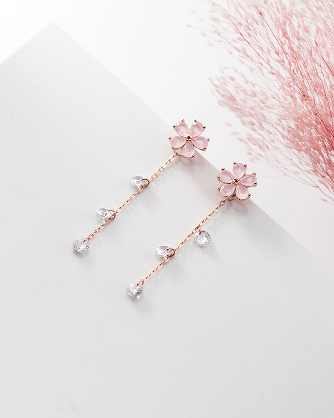 Sakura Flower Tassel Drop Earrings
