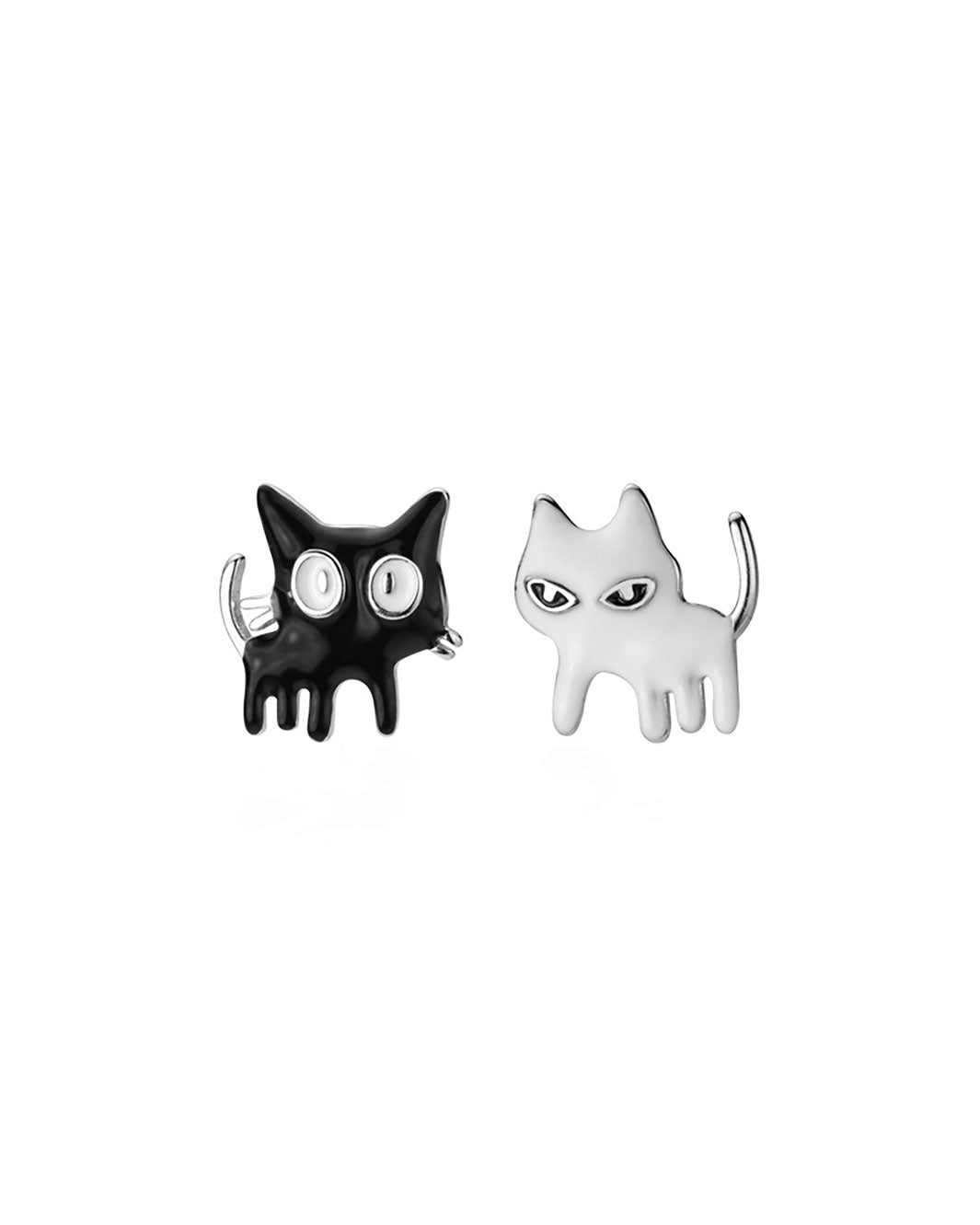 Ebony & Ivory Cats Stud Earrings
