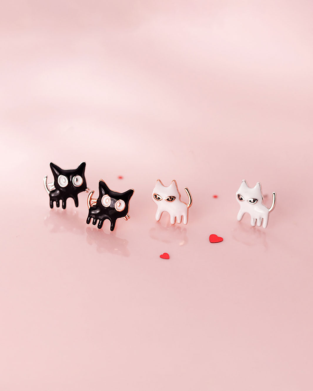 Ebony & Ivory Cats Stud Earrings