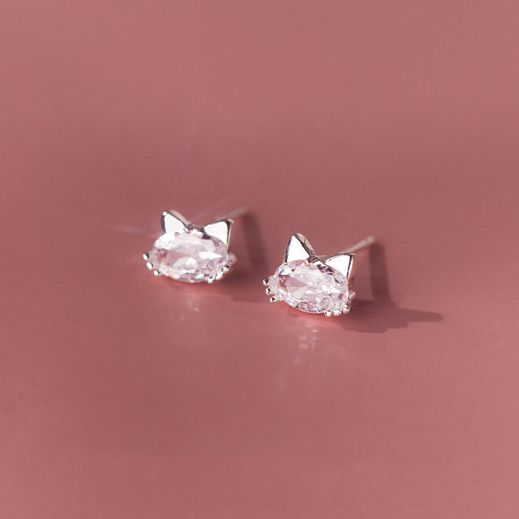Diamond Kitty Stud Earrings