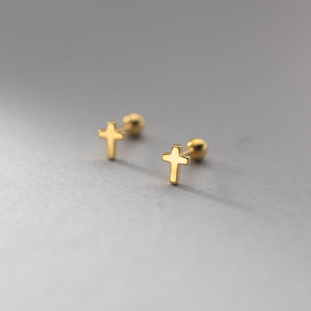 Minimal Cross Barbell Earrings