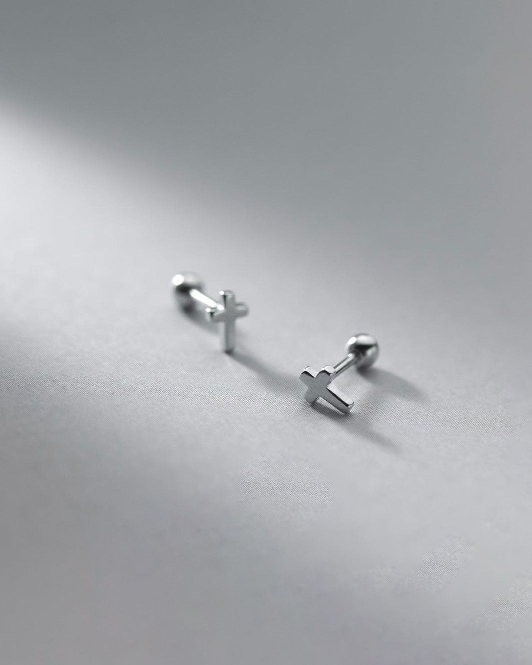 Minimal Cross Barbell Earrings