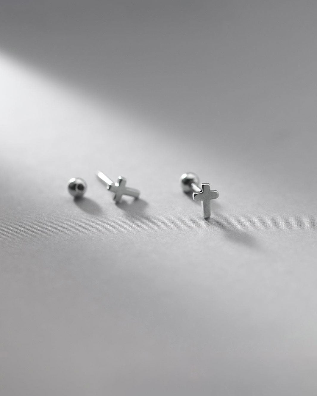 Minimal Cross Barbell Earrings