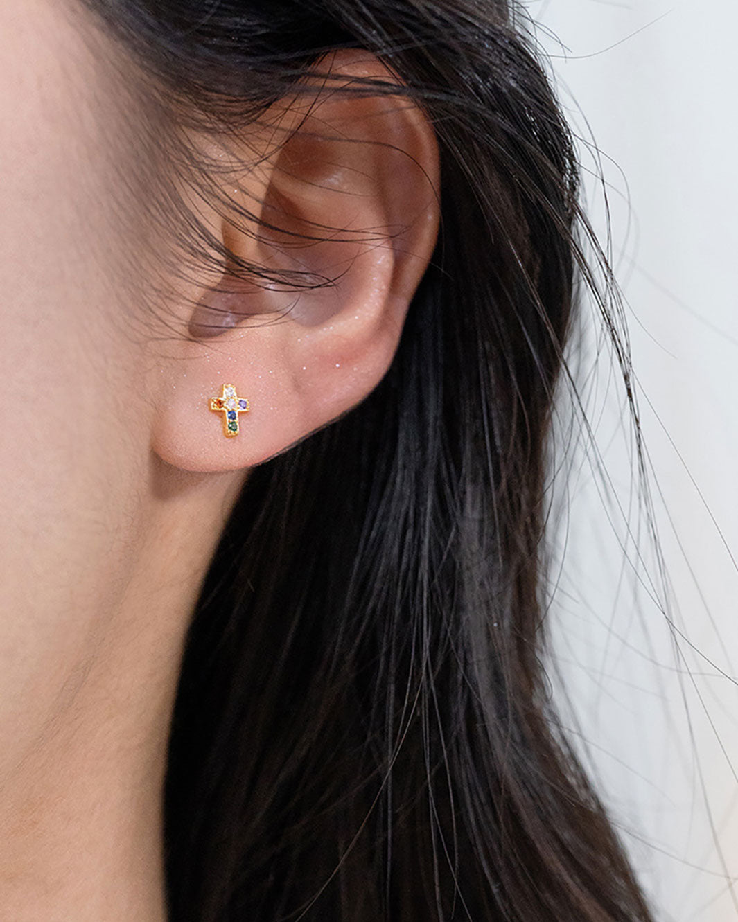Hope Rainbow Cross Barbell Earrings