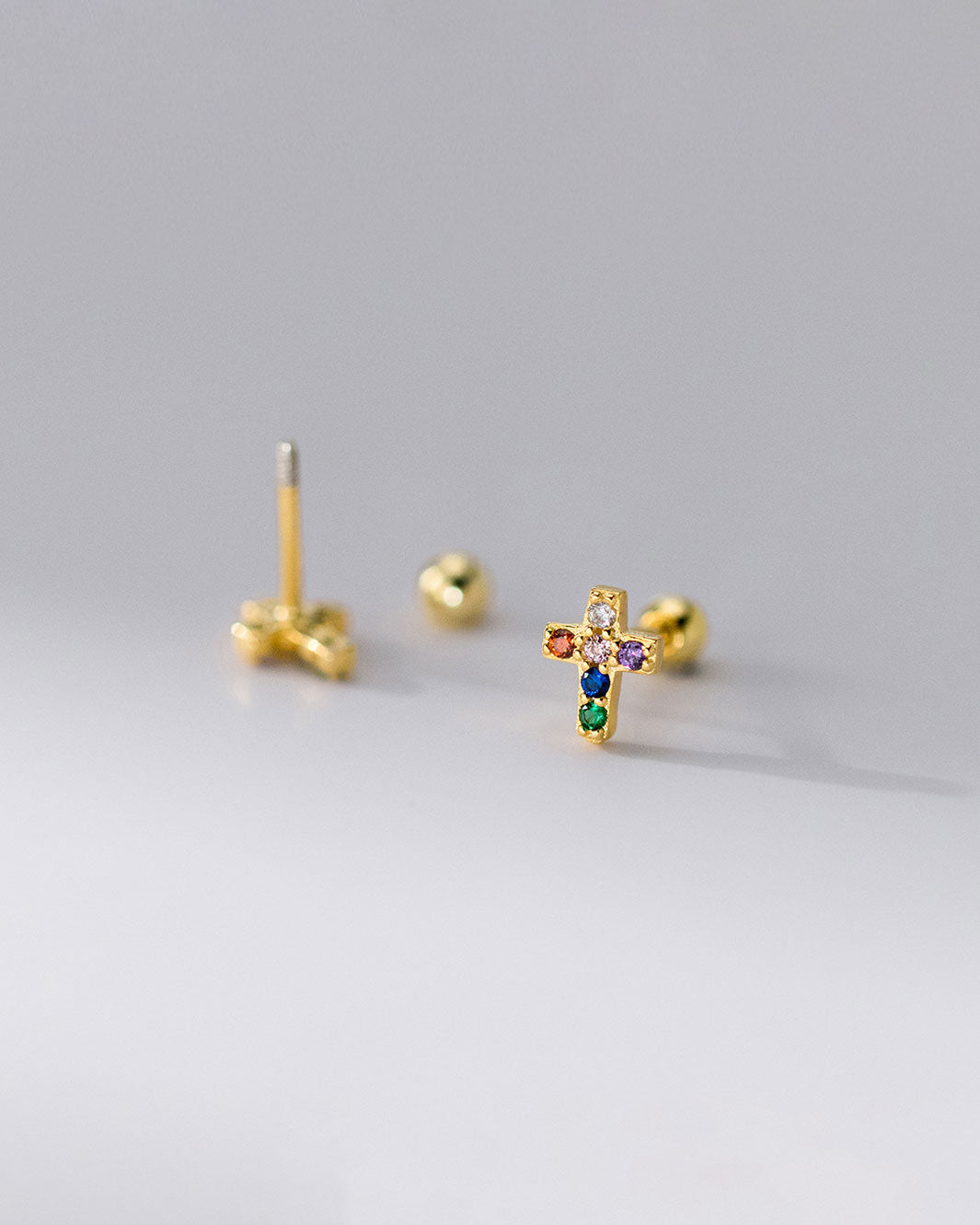 Hope Rainbow Cross Barbell Earrings
