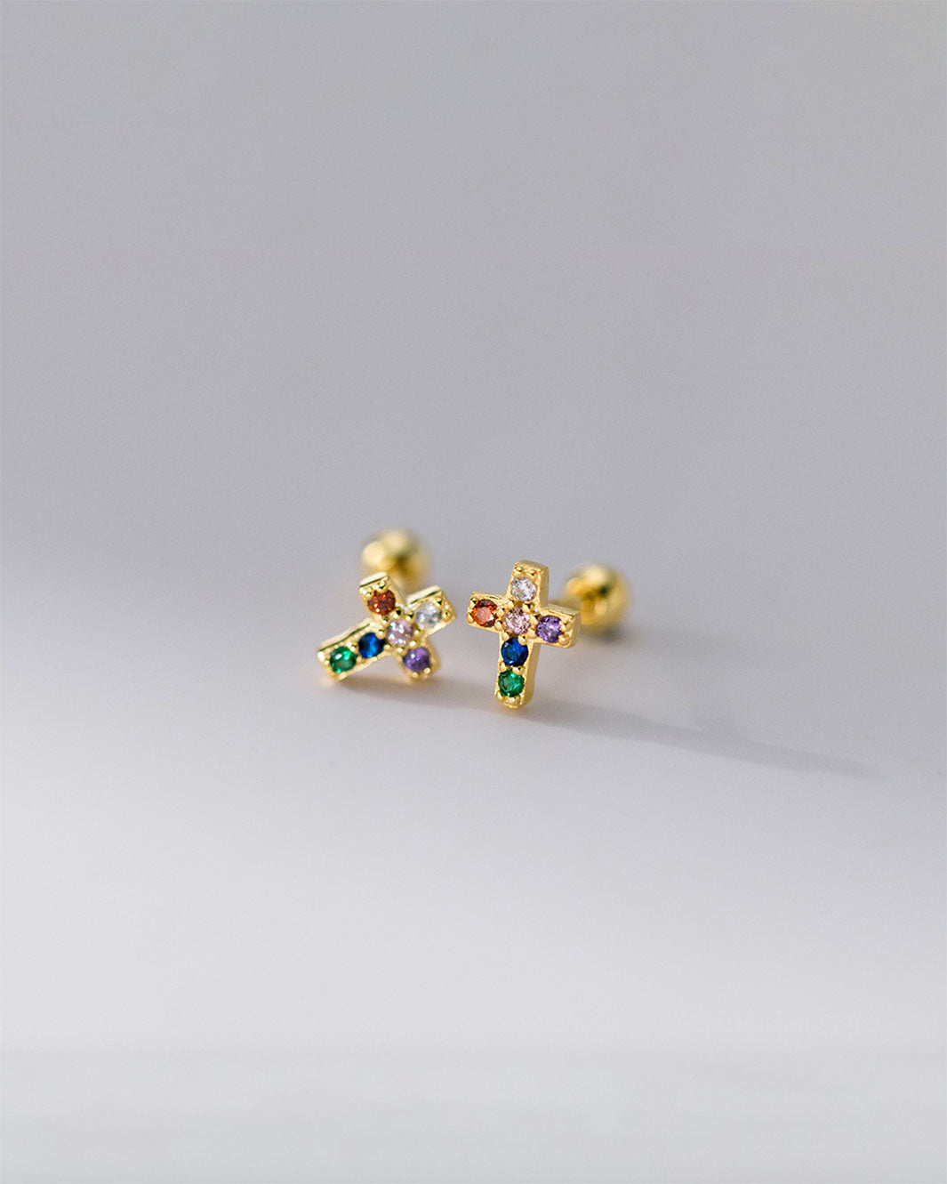 Hope Rainbow Cross Barbell Earrings