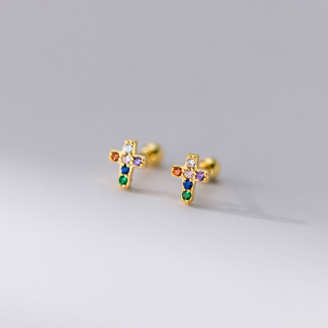 Hope Rainbow Cross Barbell Earrings