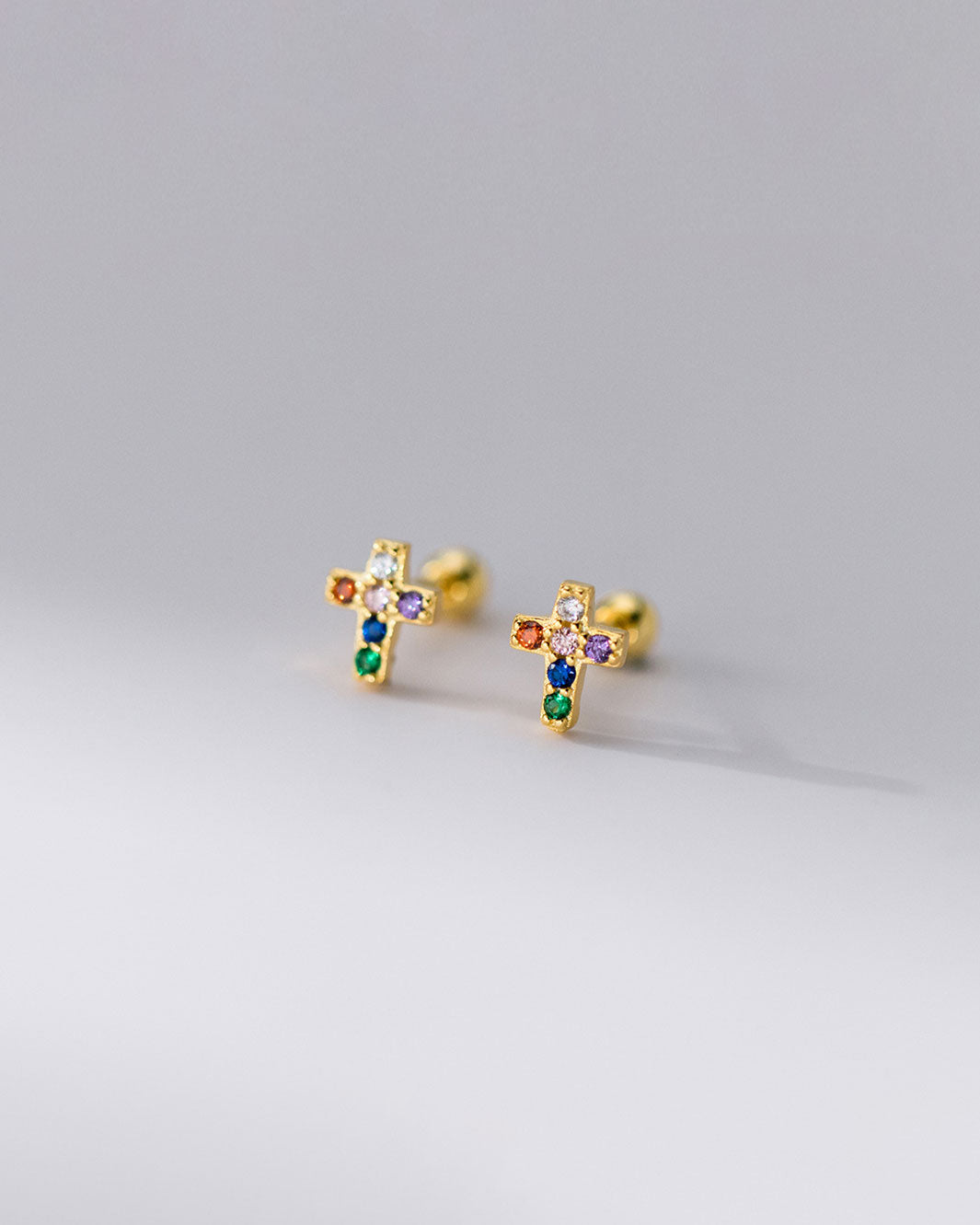 Hope Rainbow Cross Barbell Earrings