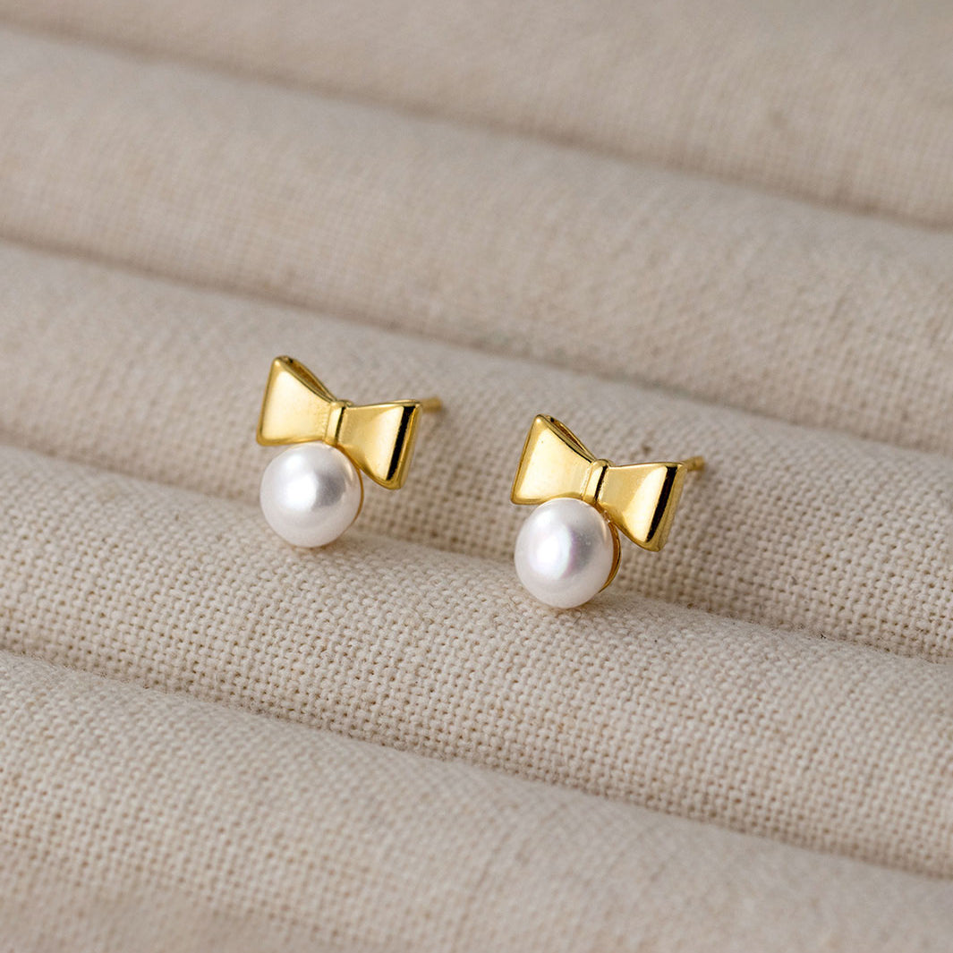 Bow Knot Pearl Stud Earrings