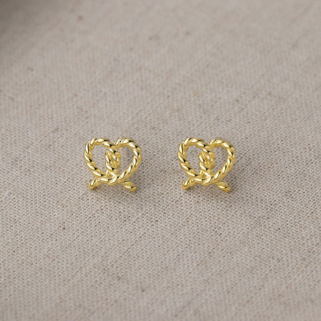Twisted Pretzel Heart Stud Earrings