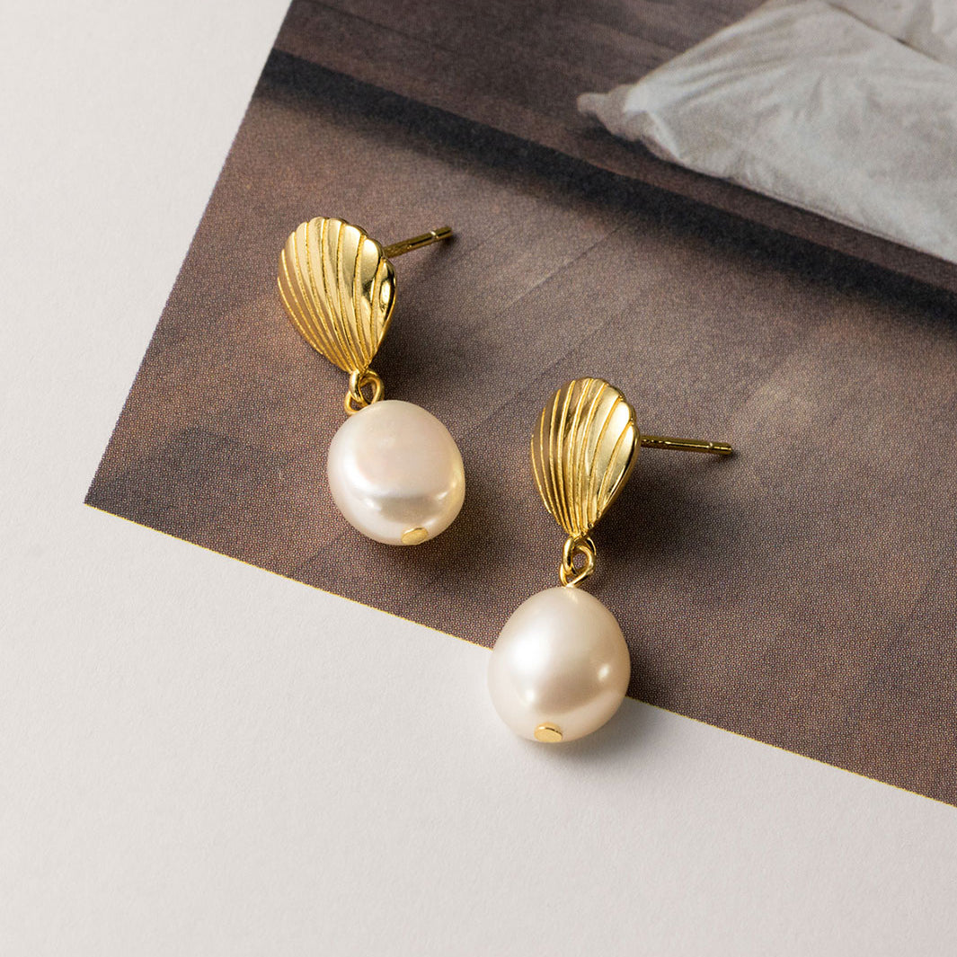 Sara Seashell Pearl Drop Earrings