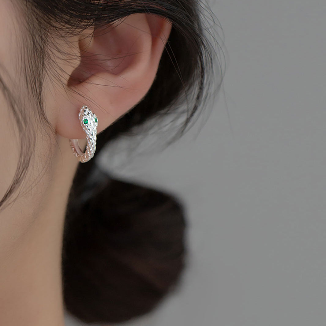 Emerald-Eyed Serpent Hoop Earrings