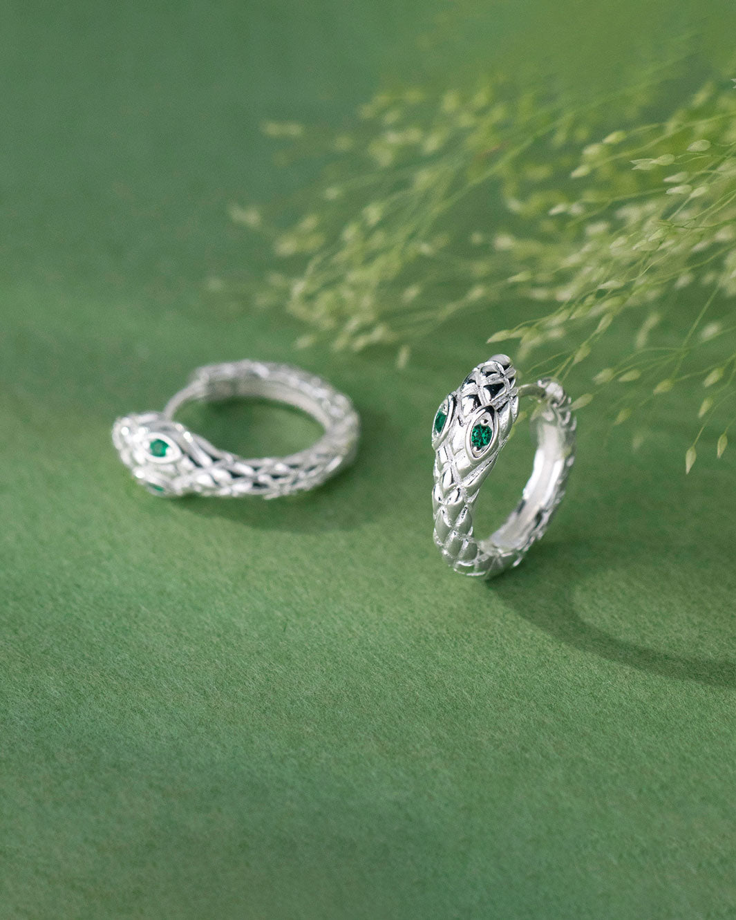 Emerald-Eyed Serpent Hoop Earrings
