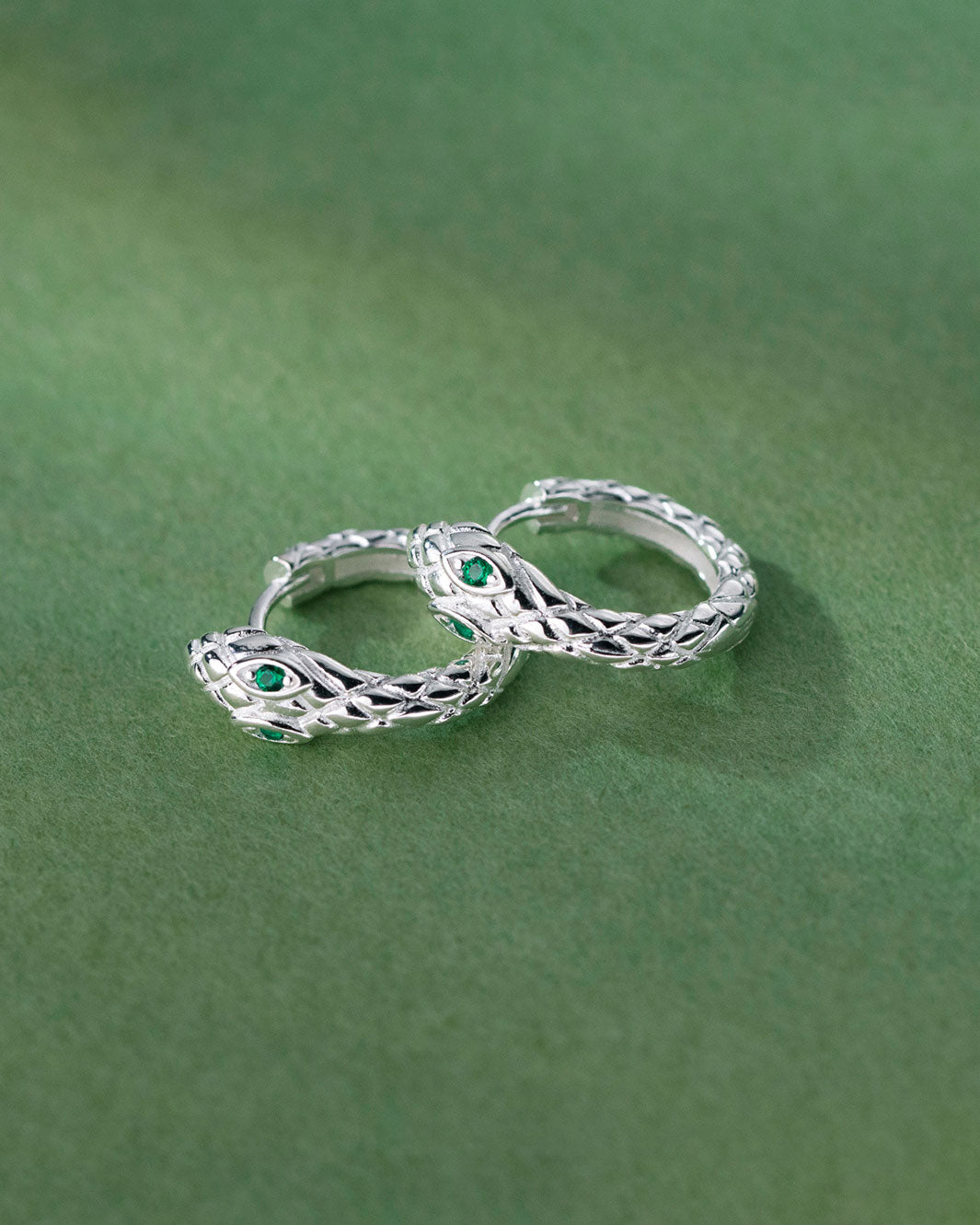 Emerald-Eyed Serpent Hoop Earrings