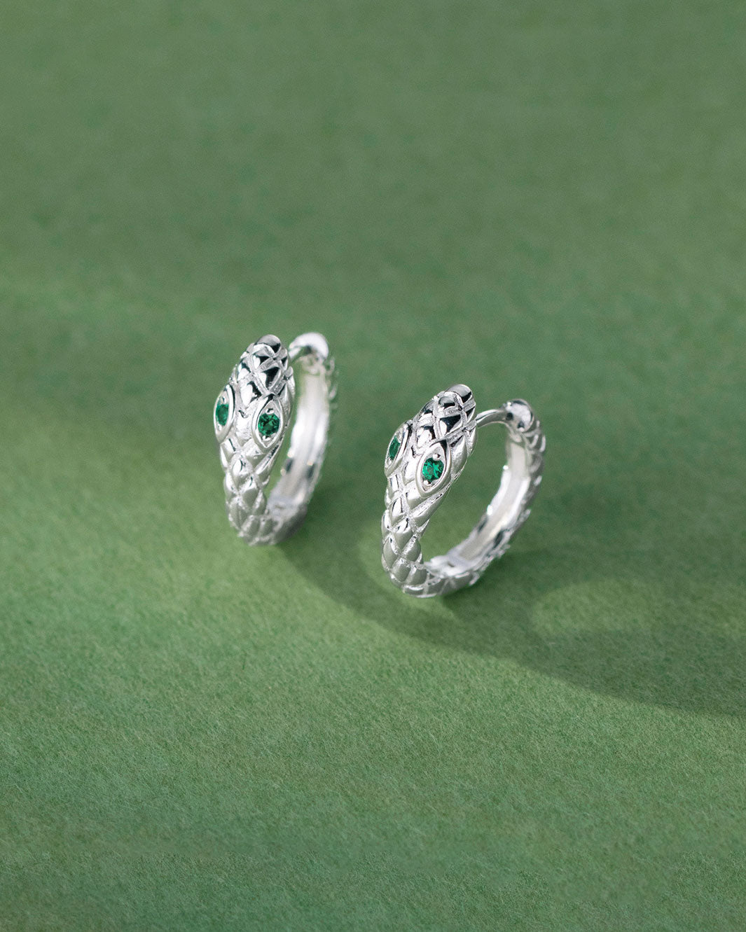 Emerald-Eyed Serpent Hoop Earrings