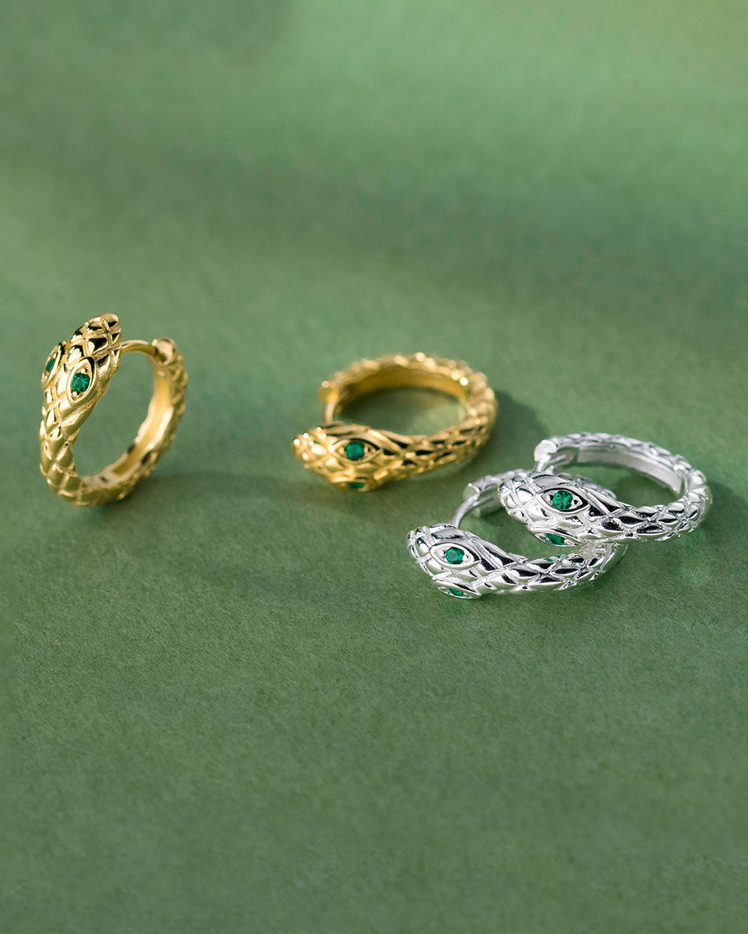 Emerald-Eyed Serpent Hoop Earrings