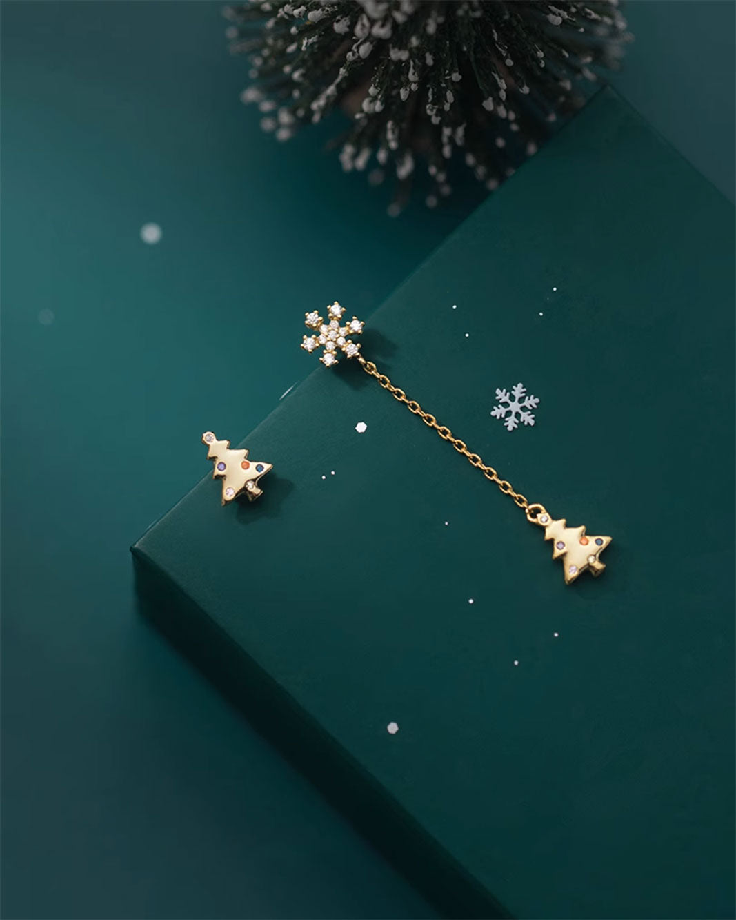 Dainty Christmas Tree Mismatch Dangle Earrings