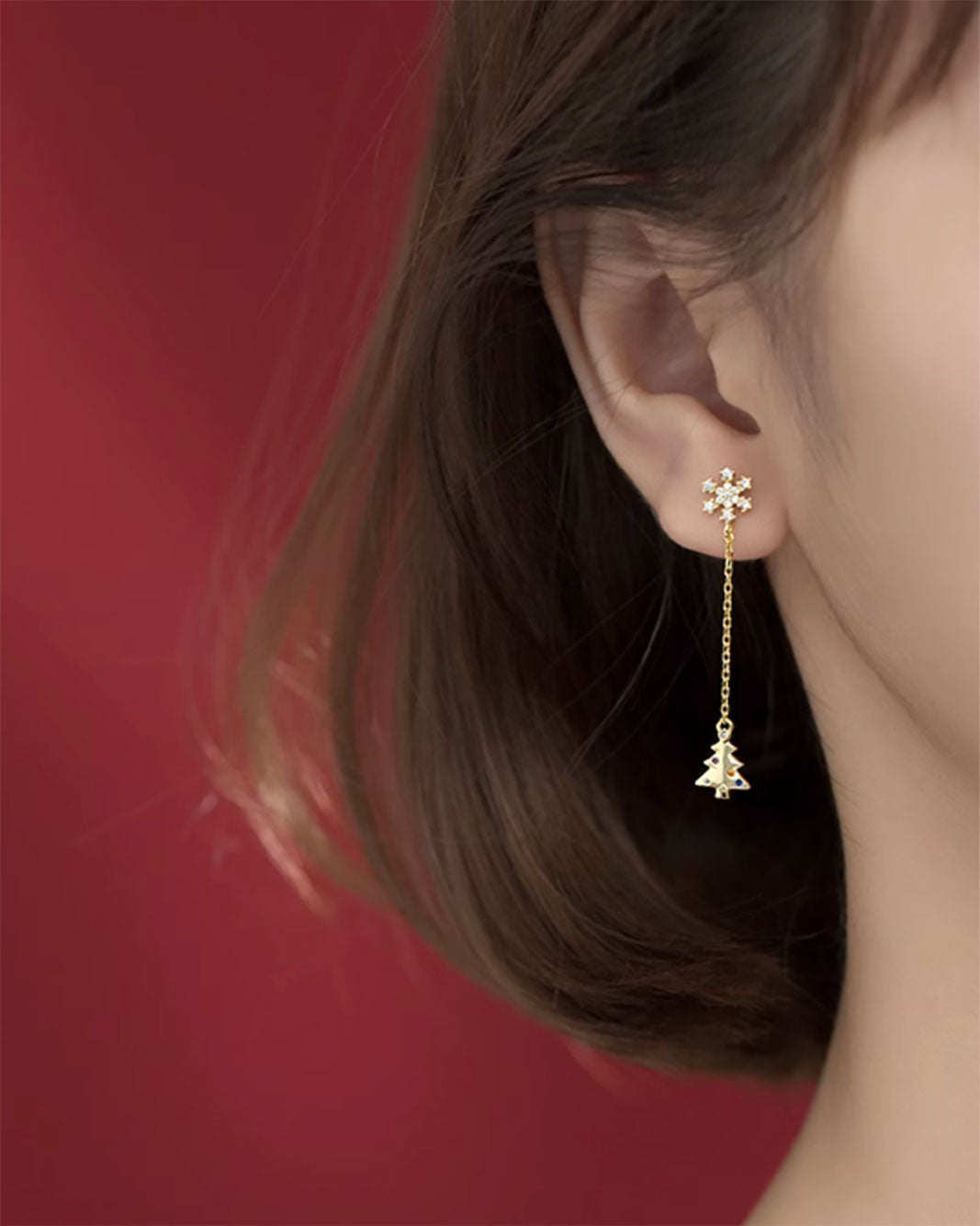 Dainty Christmas Tree Mismatch Dangle Earrings