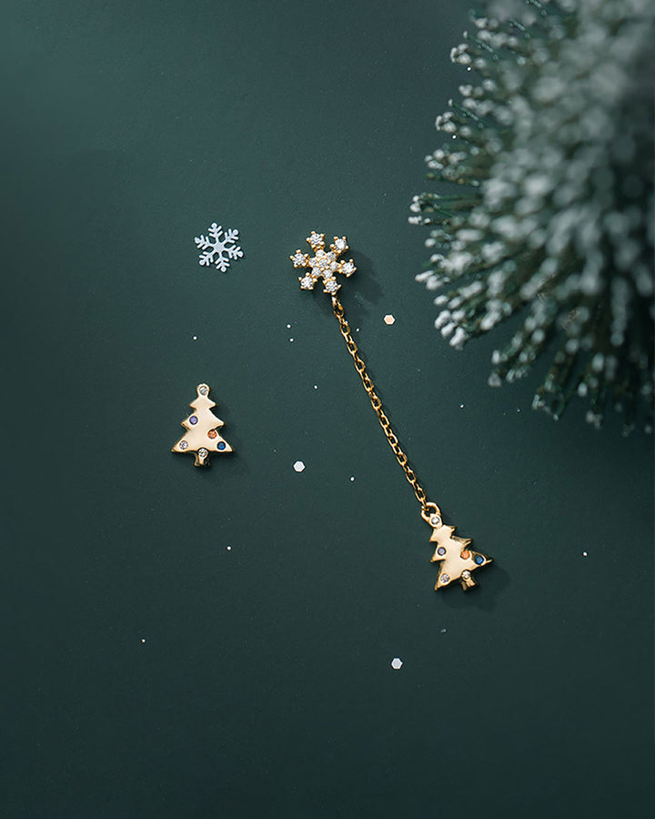 Dainty Christmas Tree Mismatch Dangle Earrings