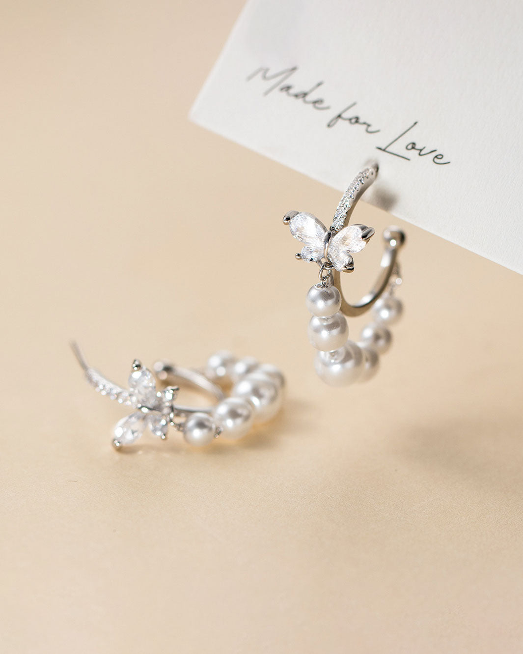 Odette Butterfly Pearly Hoop Earrings