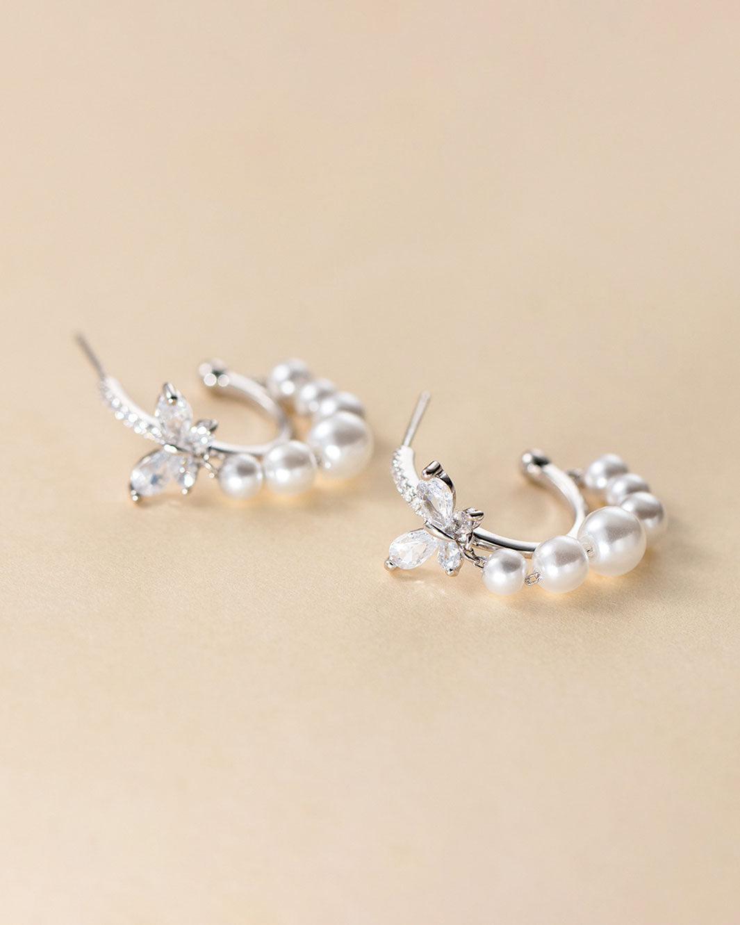Odette Butterfly Pearly Hoop Earrings