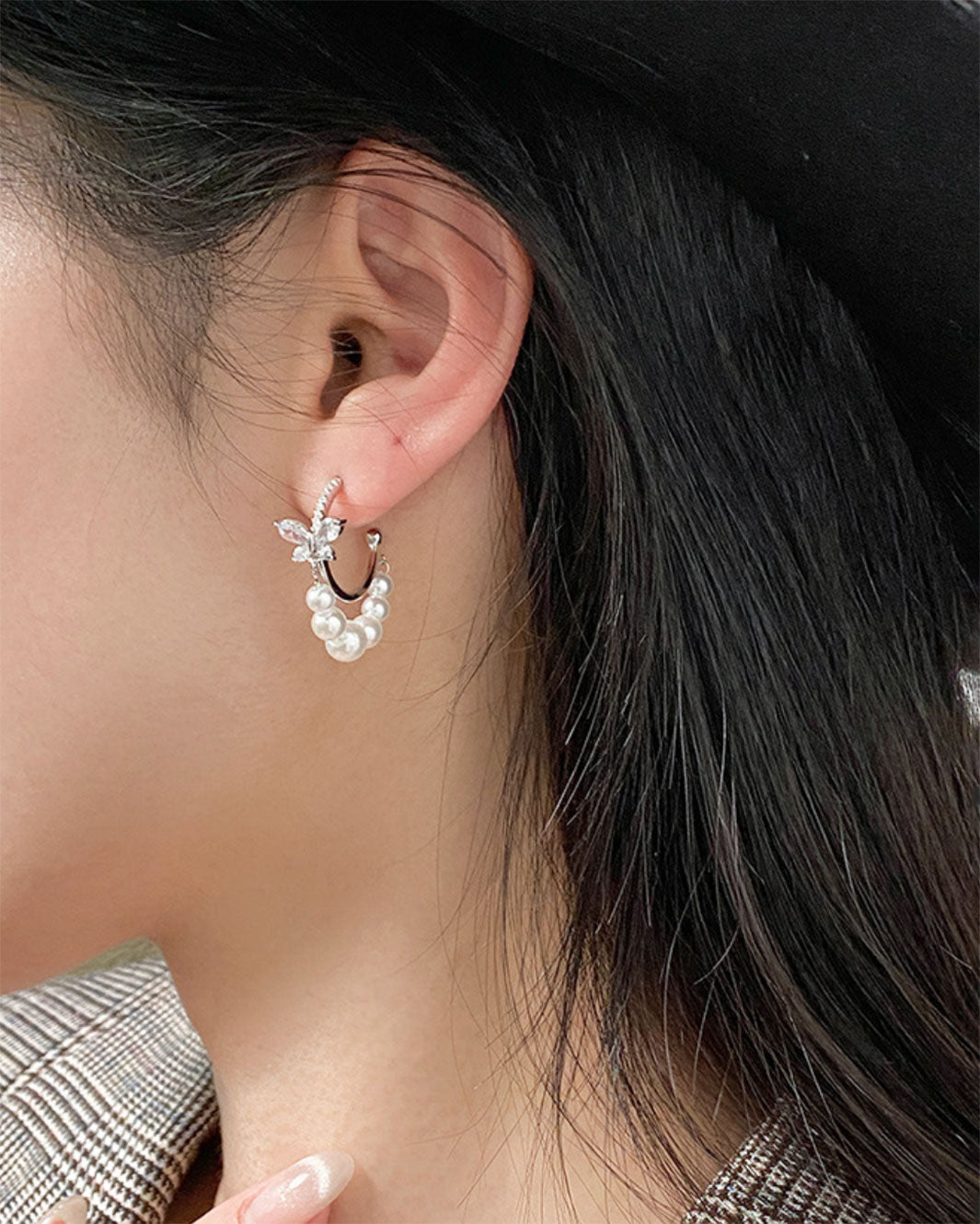 Odette Butterfly Pearly Hoop Earrings