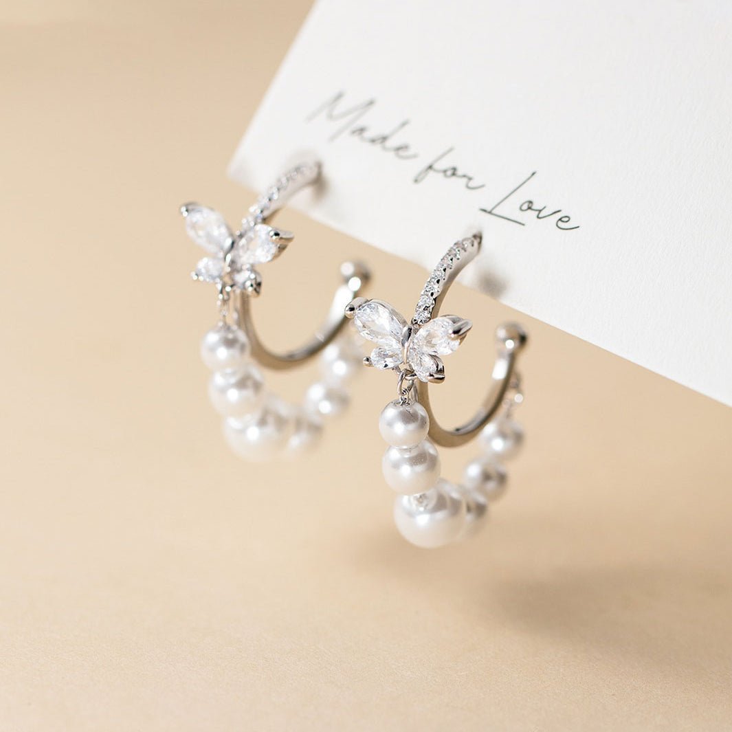 Odette Butterfly Pearly Hoop Earrings