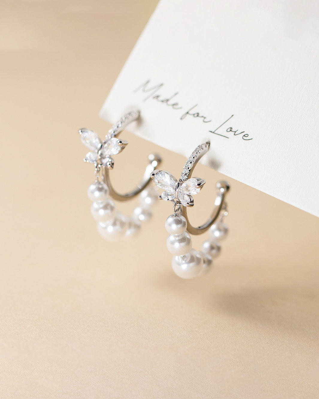 Odette Butterfly Pearly Hoop Earrings