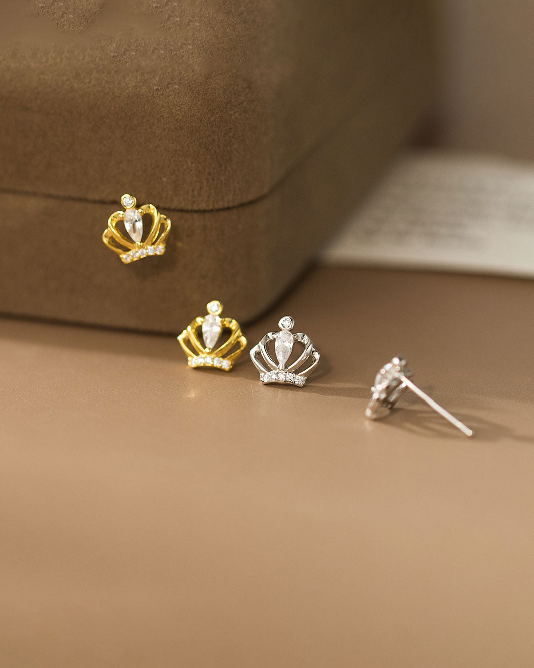 Sparkling Crown Stud Earrings