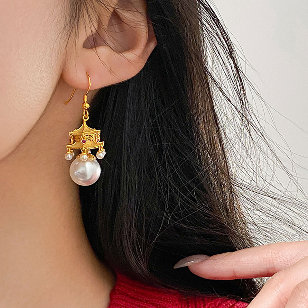 Majestic Pagoda Pearls Dangle Earrings