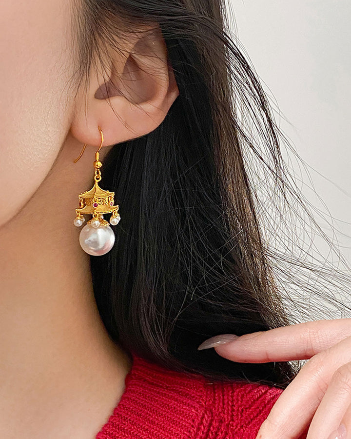 Majestic Pagoda Pearls Dangle Earrings