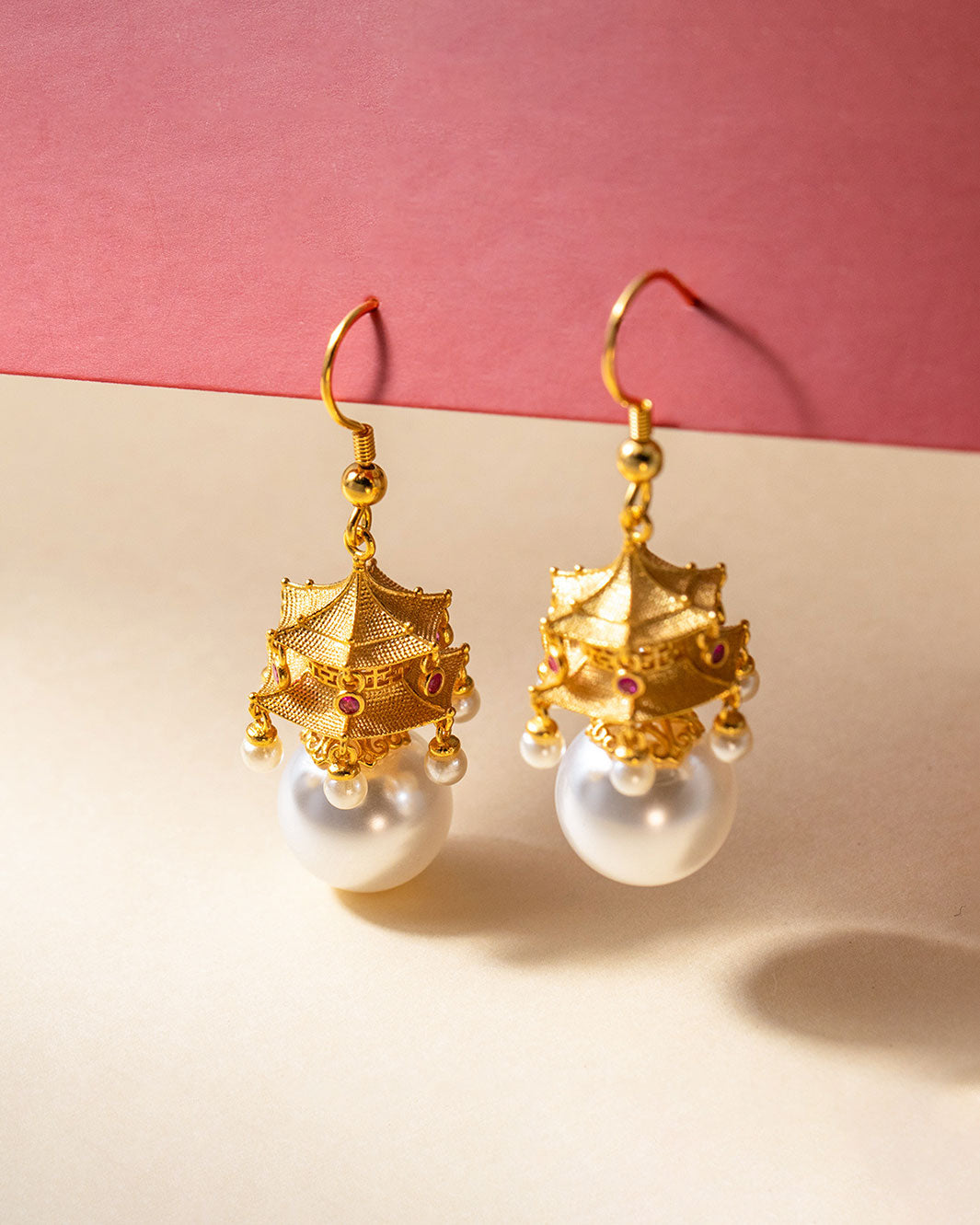 Majestic Pagoda Pearls Dangle Earrings