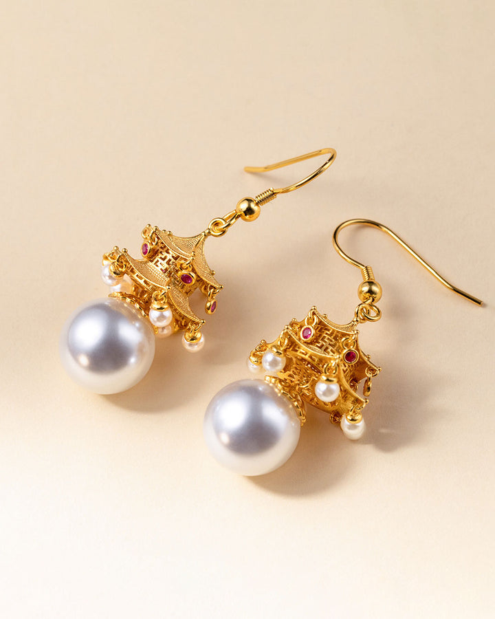 Majestic Pagoda Pearls Dangle Earrings