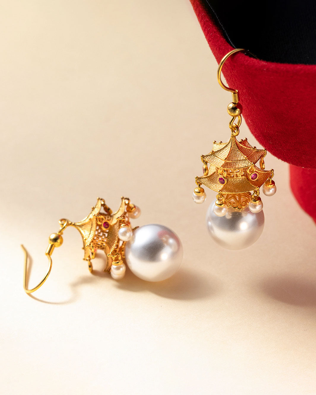 Majestic Pagoda Pearls Dangle Earrings