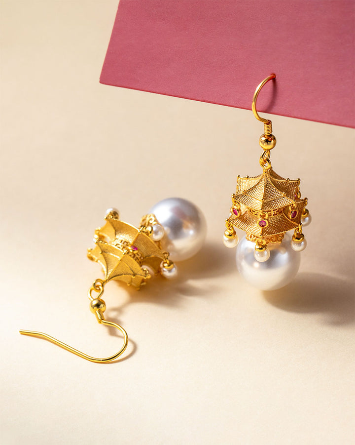 Majestic Pagoda Pearls Dangle Earrings