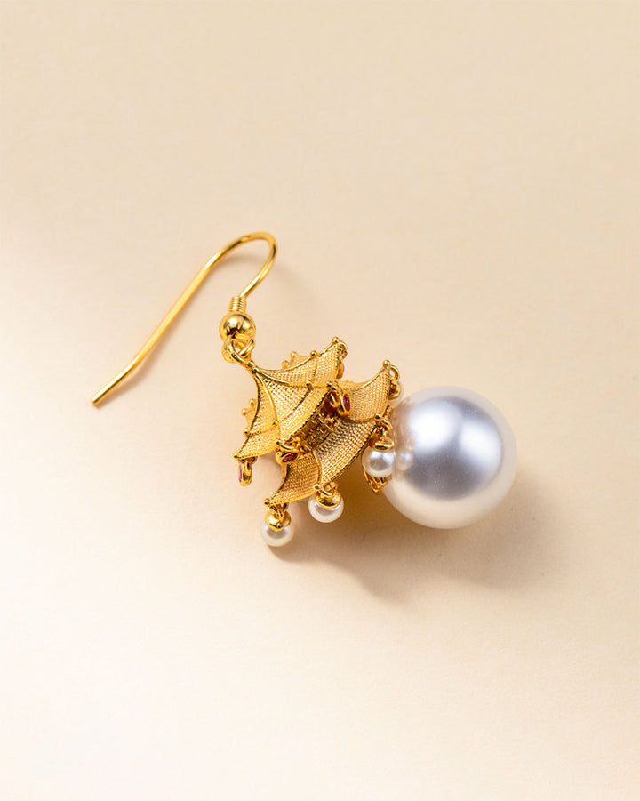 Majestic Pagoda Pearls Dangle Earrings