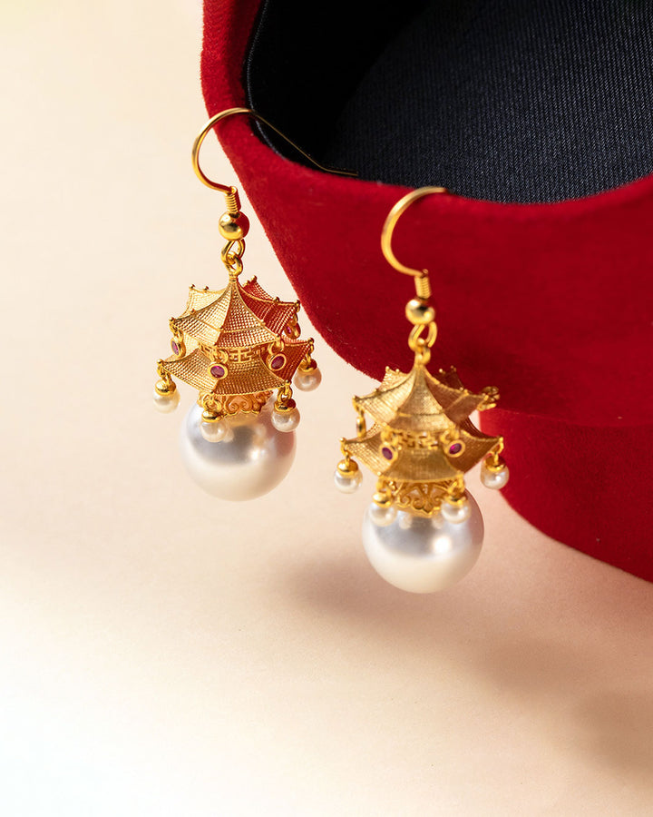 Majestic Pagoda Pearls Dangle Earrings