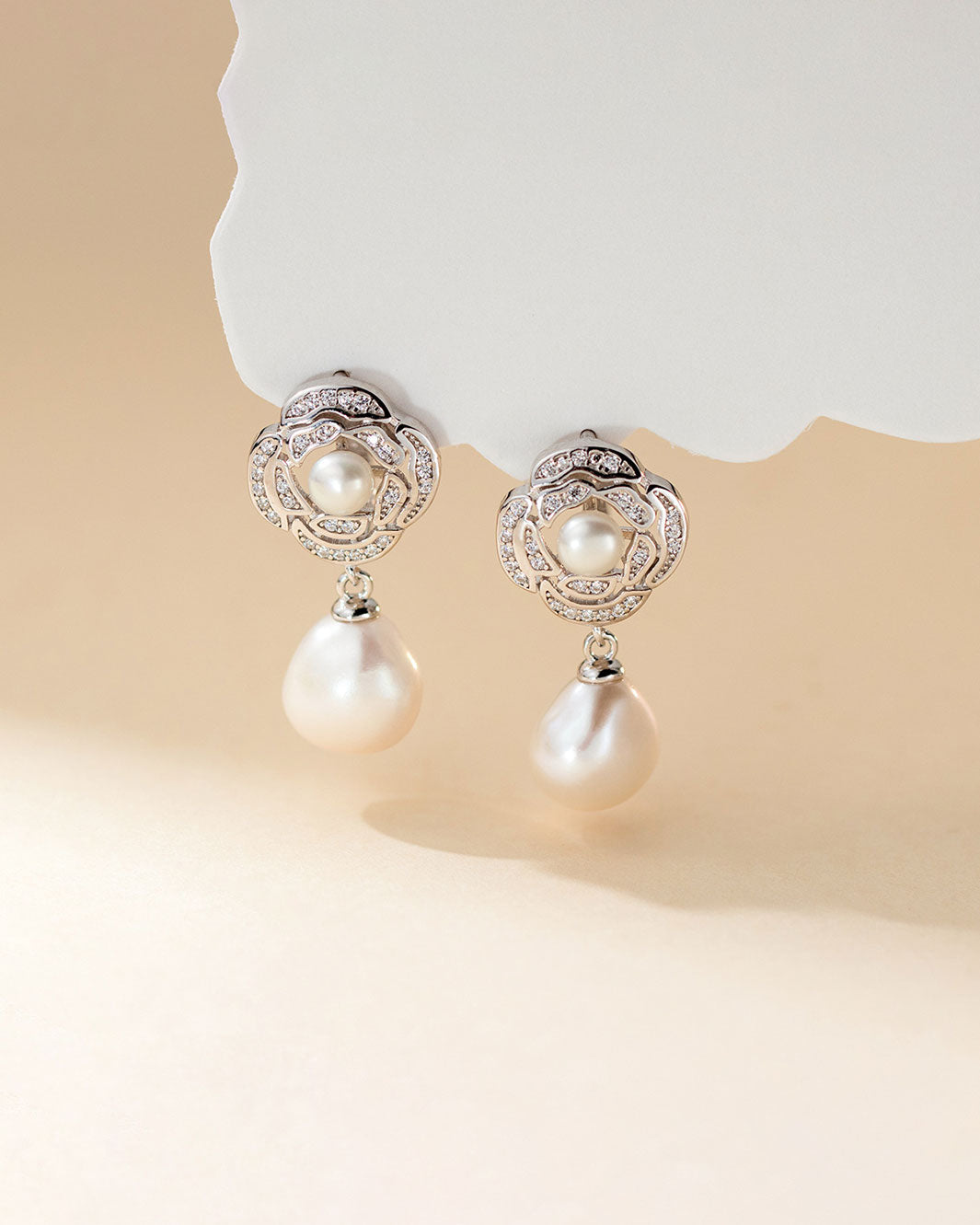 Rosette Freshwater Pearl Dangle Earrings