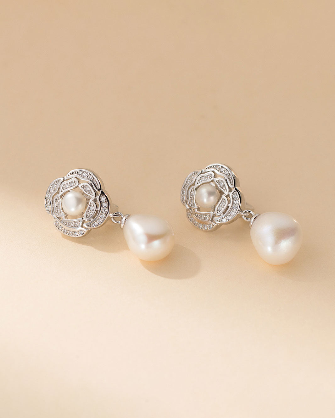 Rosette Freshwater Pearl Dangle Earrings