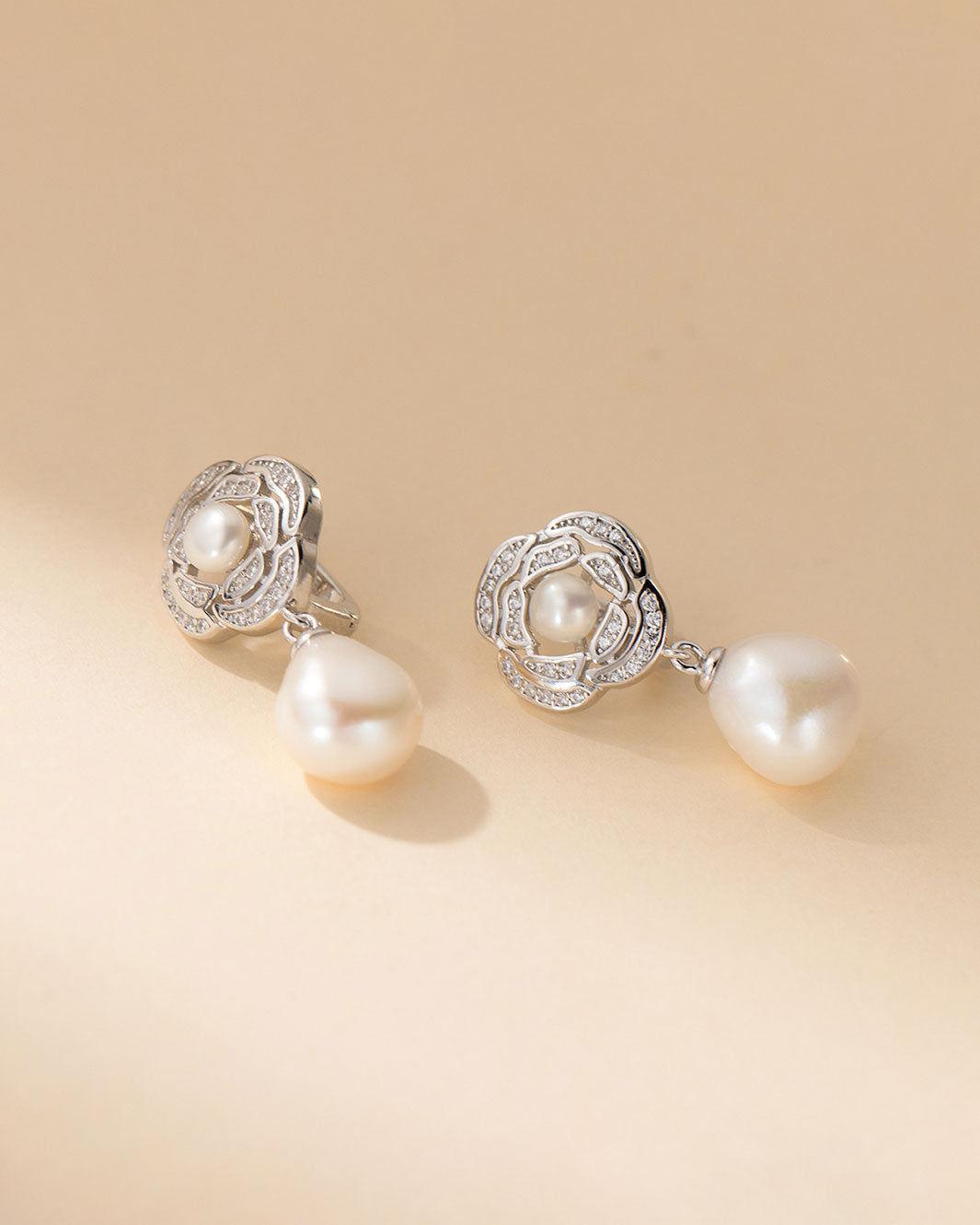 Rosette Freshwater Pearl Dangle Earrings