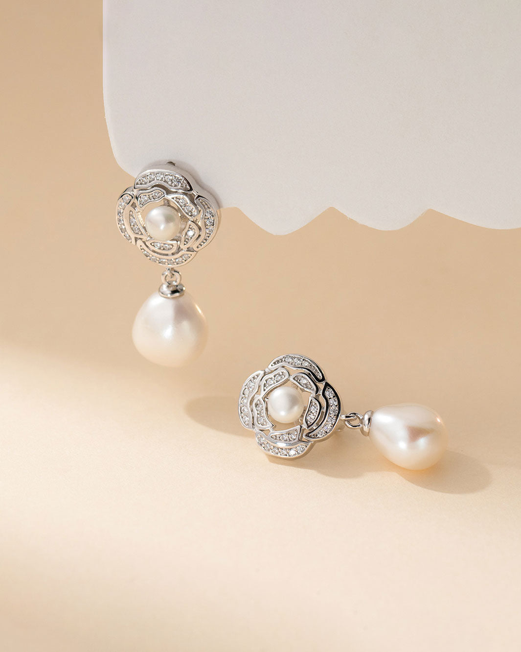 Rosette Freshwater Pearl Dangle Earrings