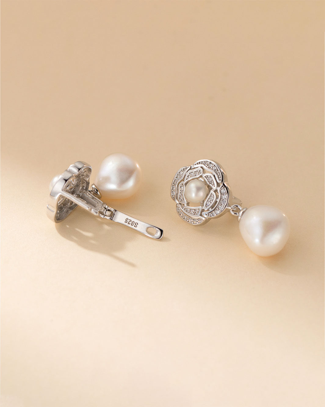 Rosette Freshwater Pearl Dangle Earrings