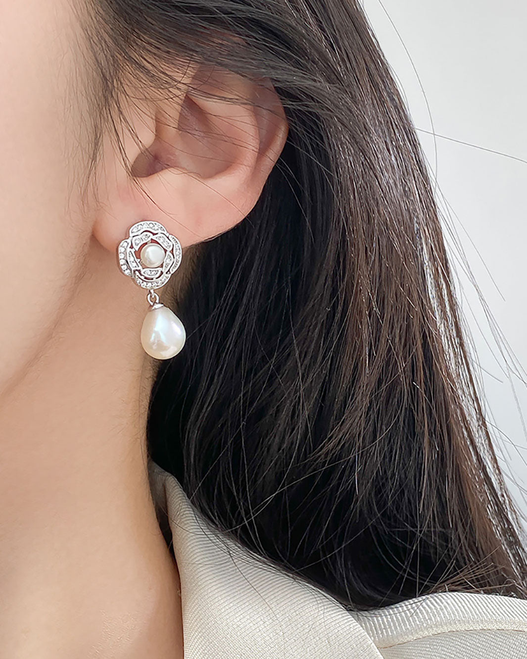 Rosette Freshwater Pearl Dangle Earrings