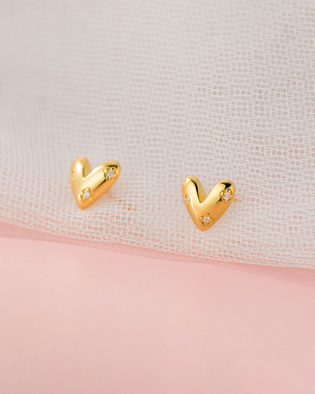 Sparkling Puffy Heart Stud Earrings