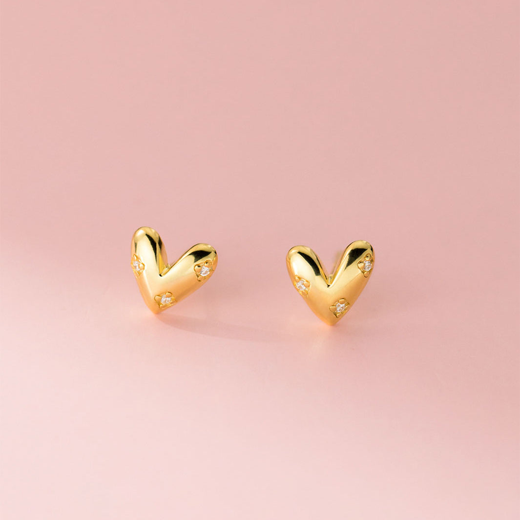 Sparkling Puffy Heart Stud Earrings